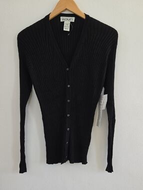 Kevo Black Silk Ribbed Button Up Top -Size  XL